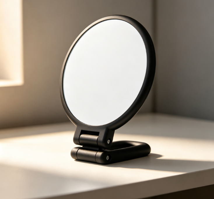 Black Portable Double-Sided Makeup Mirror (Hanging/Standing) with Foldable Stand - Image 2