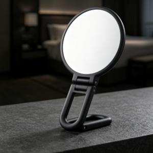 Black Portable Double-Sided Makeup Mirror (Hanging/Standing) with Foldable Stand