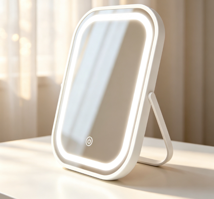 White Standing Ring LED Makeup Mirror - Image 2