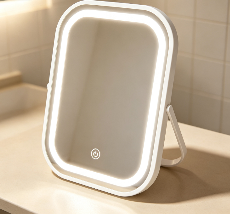 White Standing Ring LED Makeup Mirror