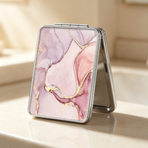 Pink-Purple Marble-Patterned Dual-Sided Compact Mirror