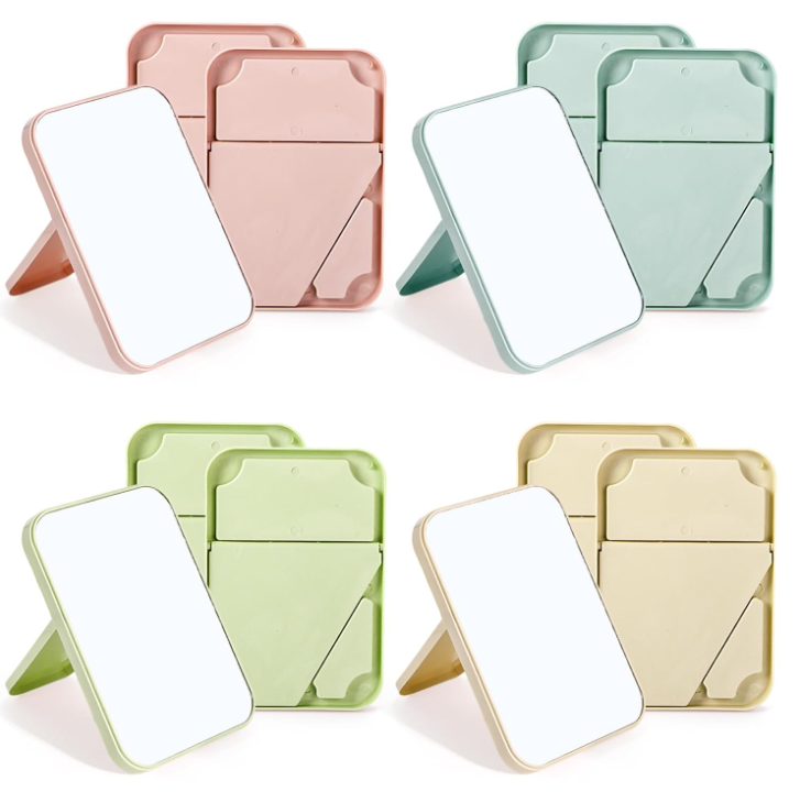 Macaron-Colored Foldable Stand Makeup Mirror – Portable Desktop Vanity Mirror