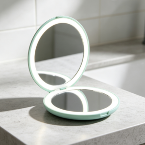Mint Green Round Clamshell LED Dual-Sided Makeup Mirror