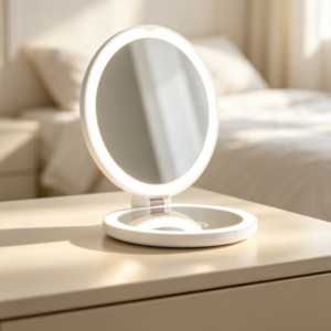 White Ring-Light LED Foldable Makeup Mirror – Desktop Fill-Light Double-Sided Vanity Mirror