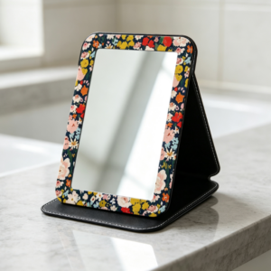 Vintage Floral Print PU Foldable Makeup Mirror