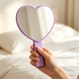 Purple Heart-Shaped Handheld Makeup Mirror – Girly-Style Vanity Mirror