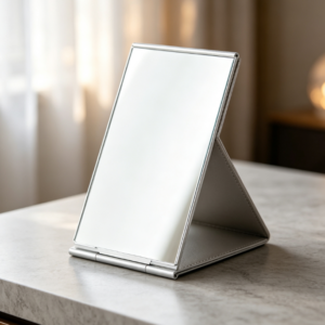Foldable Standing Makeup Mirror with Silver Metal Rim