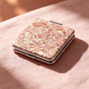 Vintage Autumn Leaf Print Square Portable Makeup Mirror – Double-Sided Flip-Top Pocket Mirror