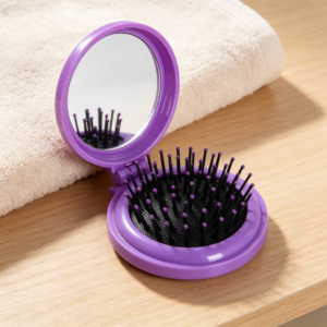 Purple Foldable Air-Cushion Brush & Mirror 2-in-1