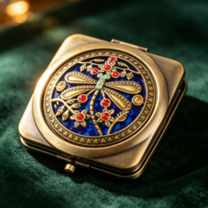 Vintage-Style Dragonfly Relief Square Metal Compact Mirror