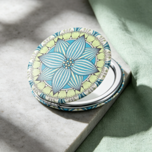 Round Double-Sided Portable Makeup Mirror with Mandala Floral Print