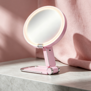 Pink Foldable Stand LED Ring-Light Makeup Mirror