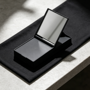 Matte Black Minimalist Foldable Square Makeup Mirror – Slim Portable Clamshell Vanity Mirror
