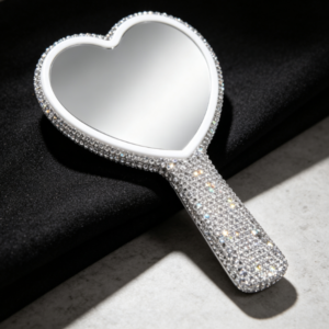 Rhinestone-Studded Heart-Shaped Handheld Makeup Mirror