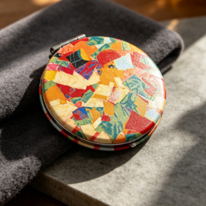 Colorful Artistic Collage Round Double-Sided Portable Mirror
