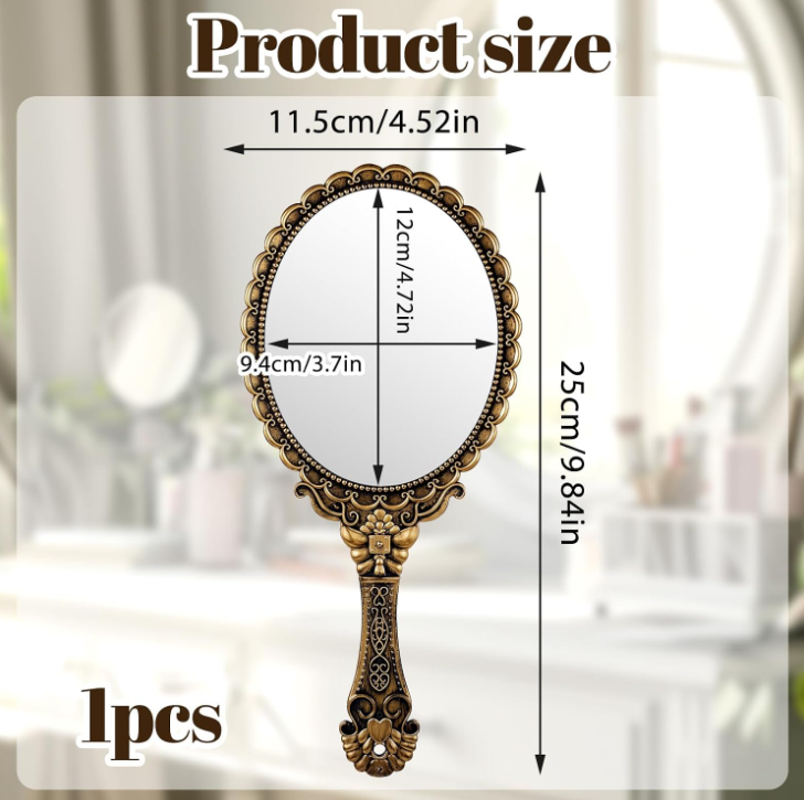 Antique Bronze European-Style Carved Handheld Makeup Mirror – Vintage Portable Vanity Mirror - Image 2