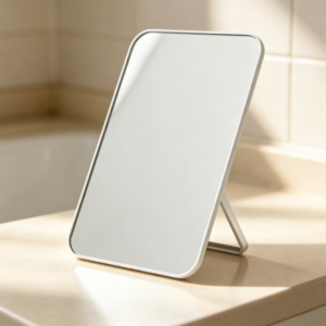 White LED Ring-Light Makeup Mirror – Foldable Stand, Portable Vanity Mirror
